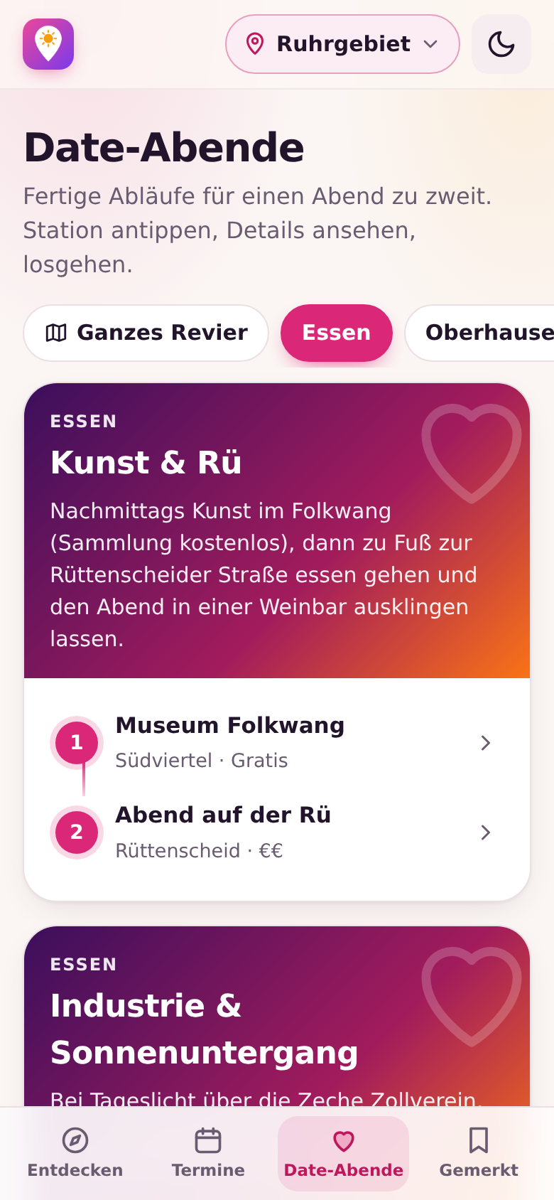 Date-Abende: Route Kunst & Rü in Essen mit den Stationen Museum Folkwang und Abend auf der Rü